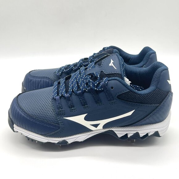 Mizuno Womens 9 Spike Swift 6‎ Navy Blue White Low Metal Softball Cleat Shoes - Picture 4 of 10